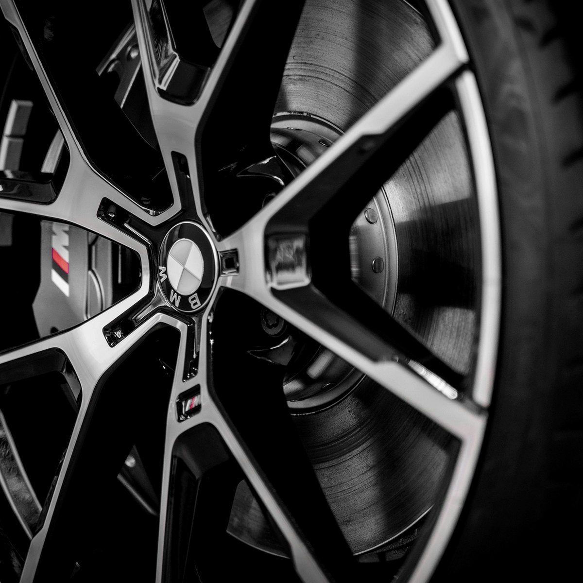 Close-up of a diamond-cut two-tone black and silver alloy
